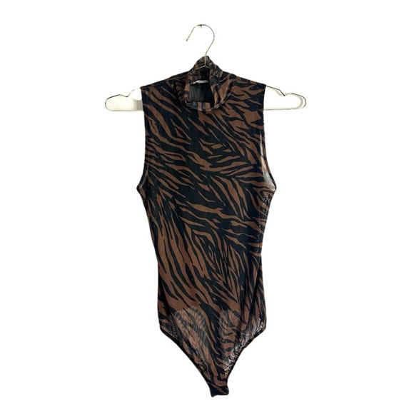 Free People Semi Sheer Animal Print Thong Bodysuit Size S - Picture 2 of 4